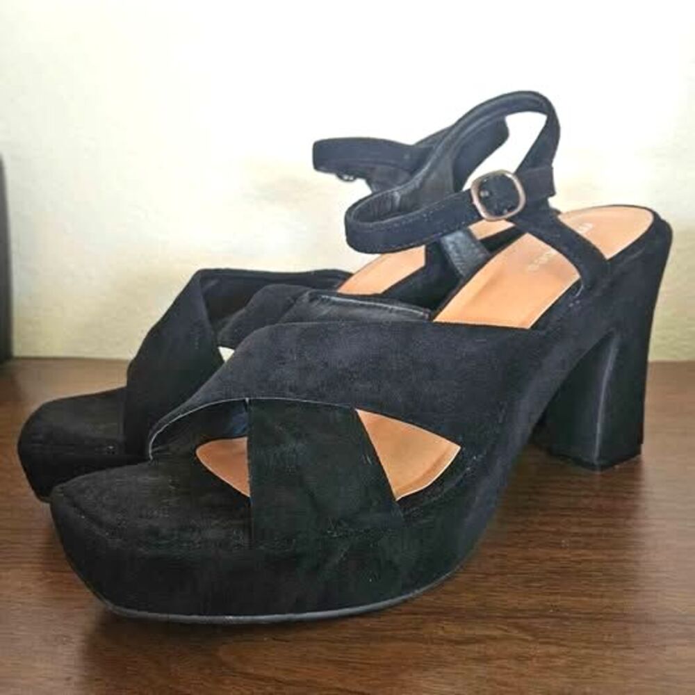 Maurices Black Faux Suede Platform Block Heel Sandals Women’s 10